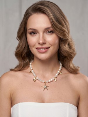 Gistoria Deniz Yıldızı Charm gold detaylı Inci Kolye