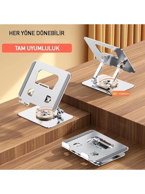 Assess Store Tablet Standı 360 Derece Dönebilen Tablet Stand Katlanabilir Metal Standı Notebook Laptop Tutucu Standı Tablet ve Telefon Tutucu Stant Tablet Tutucu Metal (Açık Gri) (360 Derece)