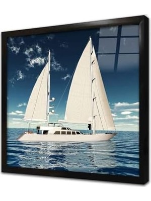 Assess Store Tablosan Sakin Denizde Yelkenli Çerçeveli Cam Tablo 60X60 cm CA01025