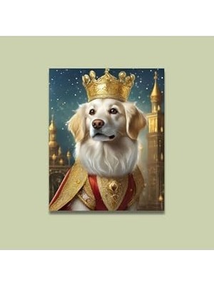 Assess Store Tekli Dikey Kanvas Duvar Tablosu Kral Kostümlü Beyaz Köpek 50 x 70 GARTNM7228