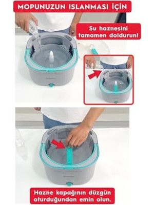 Assess Store Aqua Max Özel Seri Şeffaf Temiz&kirli Suyu Ayırma Çift Kova Yedekli Temizlik Seti Mop Paspas