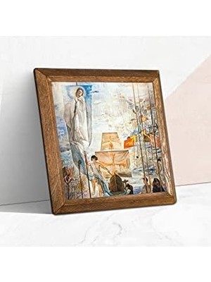 Assess Store Salvador Dalí Amerika’nın Kristof Kolomb Tarafından Keşfi Taş Duvar Tablosu Ahşap Çerçeveli Duvar Dekoru Art 25X25CM W1-305