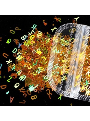 Assess Store Hologram Harf Glitter 5gr Altın Renk, Epoksi Reçine Alfabe Holografik Tırnak Makyaj Süs Malzeme
