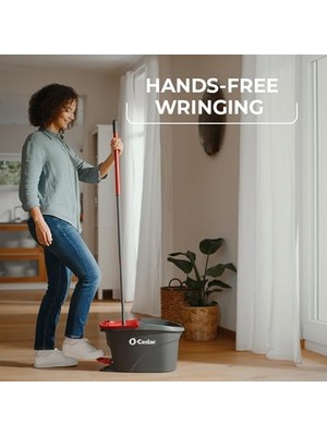 Assess Store O-Cedar Easywring Mikrofiber Spin Mop, Kovalı Zemin Temizleme Sistemi, Kırmızı, Gri
