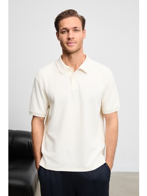 Grimelange Mınnutu Erkek Organik Pamuklu Polo Yakalı Regular Fit Ekru T-Shirt