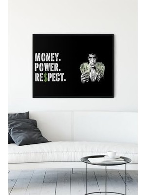 Assess Store (PSTER12569) Money Power Respect Motivasyon Çerçeveli Tablo (21X30CM)