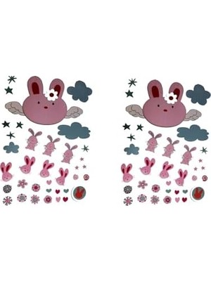 Assess Store Duvar Süsü (Sticker) 2 Adet Tavşan Desenli Pvc 70X50X0,5CM