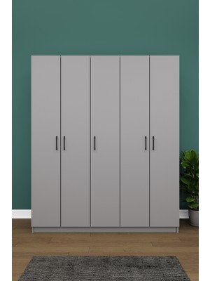 Asra Trend Lüks 5 Kapaklı Gardırop %100 MDF Askılı Çok Amaçlı Düzenleyici Elbise Dolabı G-09