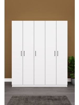 Asra Trend Lüks 5 Kapaklı Gardırop %100 MDF Askılı Çok Amaçlı Düzenleyici Elbise Dolabı G-09