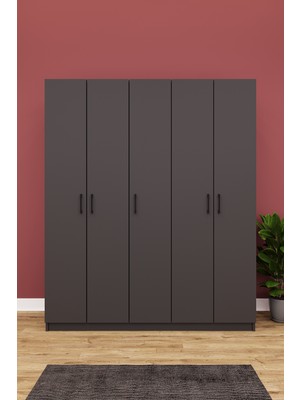 Asra Trend Lüks 5 Kapaklı Gardırop %100 MDF Askılı Çok Amaçlı Düzenleyici Elbise Dolabı G-09
