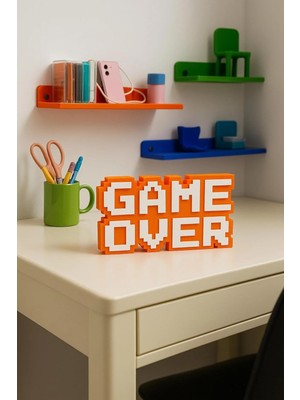 Assess Store Retro "game Over" 8-Bit Kabartmalı Dekoratif Obje - Masaüstü ve Duvar Süsü - Oyuncu Odası Dekorasyonu, Gaming Setup Aksesuarı, Gamer Hediyesi (Turuncu-Beyaz)