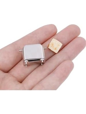 Assess Store Exe Minyatür Metal Ekmek Kızartma Makinası ve Iki Ekmek Bebek Evi Çocuk Oyuncakları Gri