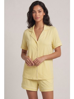 Jaya Viskon Biyeli Kısa Şortlu Pijama Takımı / Sarı