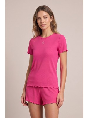 Jaya Viskon Ribana Kısa Şortlu Pijama Takımı / Pembe