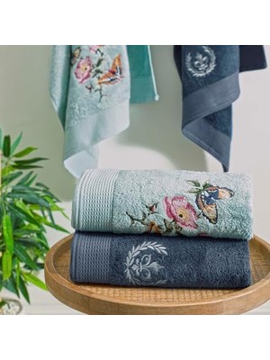 Assess Store Taç Bambu Rıver Hamam Seti Mavi 4'lü Set