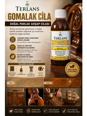 Terlans Doğal Ahşap Cilası Gomalak 100ml Antik Vernik ile Uzun Ömürlü Koruma