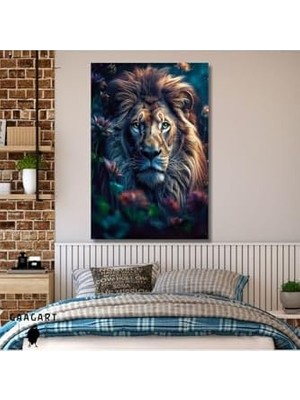 Assess Store Tekli Dikey Kanvas Duvar Tablosu Çiçekli Yakın Aslan Portresi, 40 x 60