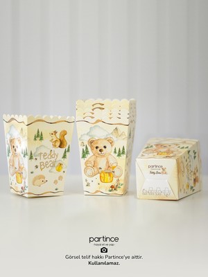 Partince 8 Adet Teddy Bear Tema Popcorn Mısır Kutusu