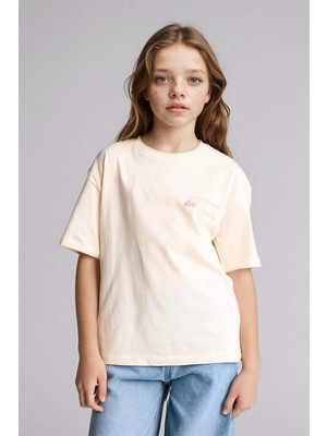 DeFacto %100 Pamuk Oversize Bisiklet Yaka Floral Kısa Kollu Tişört Kız Çocuk G1793A826SM