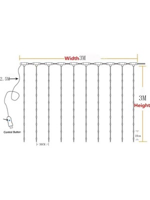 Assess Store 3x3 8 Fonksiyonlu Dekoratif Saçak LED Sarkıt Perde LED Eklenebilir LED Süsleme LED LED Işık Ledli Işık Yılbaşı Süsü