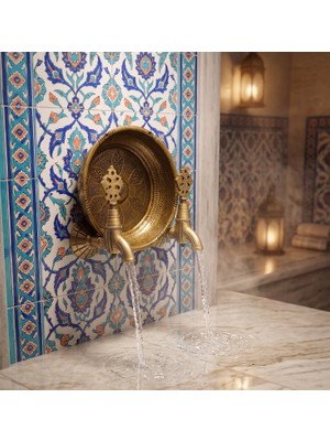 Emfa Aksesuar Antik Eskitme Kurna Seti - Hamam Muslukları Seti 2 Adet Antik Gold Musluk 1 Adet Ağır Hamam Tası