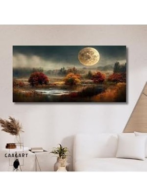 Assess Store Panoramik Kanvas Duvar Tablosu Dolunay ve Doğa Manzarası, 120 x 60
