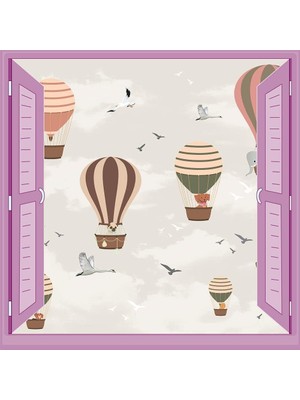 Assess Store Çocuk Odası Bebek Odası Pencere Poster Duvar Kağıdı Balonlar Kuşlar