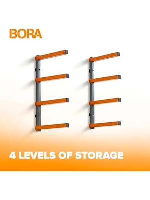 Assess Store Portamate Ahşap Organizatör ve Kereste Depolama Metal Raf, 4 Seviyeli Duvar Montajlı, Iç ve Dış Mekan Kullanımı PBR-0410