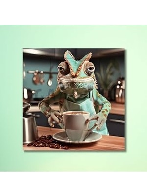 Assess Store Kare Kanvas Kahve Köşesi Cafe Tablosu Barista Bukalemun, 40 x 40