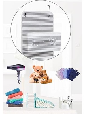 Assess Store 6 Katlı Kapı Arkası Düzenleyici Raf Bebek Eşyası Çocuk Odası Banyo Organizer (Gri - Beyaz Çizgili)