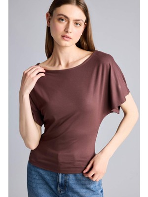 DeFacto Loose Fit Kayık Yaka Kısa Kollu Tişört H5191AX26SM