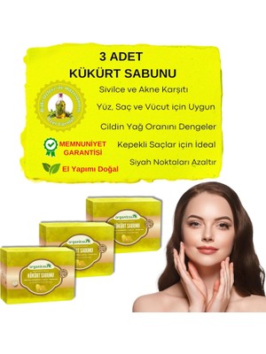 Assess Store Doğal Kükürt Sabunu 140 gr x 3 Adet Tüm Cilt Tipleri Için Antioksidan ve Hücre Yenileyici Etkili