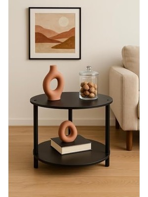 Assess Store Yuvarlak Orta Sehpa 50 cm Çap – Modern Mdf Salon Sehpası, Dayanıklı ve Şık Tasarım, Küçük Alanlar Için Ideal Dekoratif Sehpa (48X34 Cm)