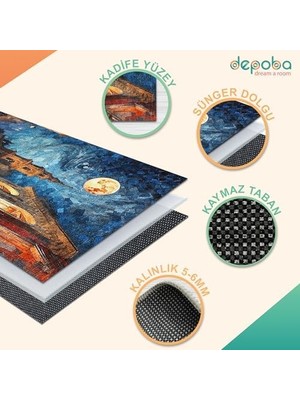 Assess Store Manz Kadife Kaymaz Pamuk Tabanlı Yıkanabilir Antibakteriyel Salon Halısı 200X300