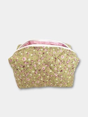 Assess Store Makyaj Çantası | Makeup Bag | Kapitone Bakım Seyahat Kozmetik Çantası (Yeşil)