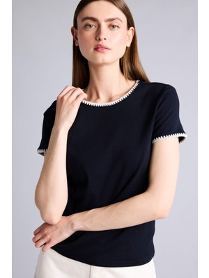 DeFacto Slim Fit Bisiklet Yaka Ribana Kısa Kollu Tişört G1596AX26SP