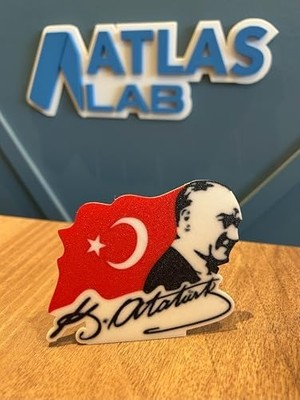 Assess Store Atatürk Portresi 3D Türk Bayrağı Masaüstü Dekor Atatürk Imzalı Şık Hatıra & Ofis Süsü - Hediyelik