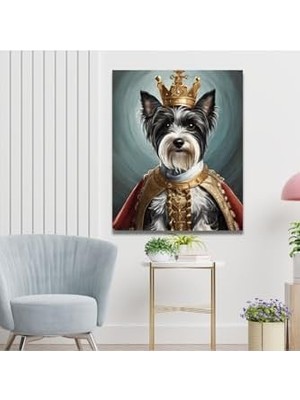 Assess Store Tekli Dikey Kanvas Duvar Tablosu Kral Kostümlü Siyah Beyaz Terrier Köpek 70 x 100 GARTNM7267