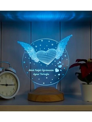 Assess Store Öğretmene Hediye, Öğretmenler Günü Hediyesi, Öğretmen Hediyesi Kanatlı Kalp Kişiye Özel LED Lamba