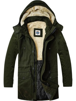 Slim Fit Çıkarılabilir Kapüşonlu Gabardin Uzun Parka Kaban