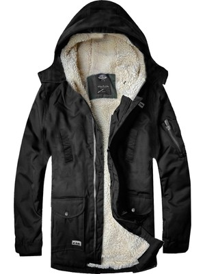 Alaska The Last Frontier Alaska Slim Fit Soğuğa Ve Suya Dayanıklı Oxford Kumaş Kapüşonlu Kısa Parka Kaban --siyah--