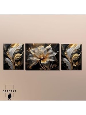 Assess Store 3lü Kanvas Şık Salon Duvar Tablosu Gri Kahverengi Çiçek Dizayn, 40 x 60