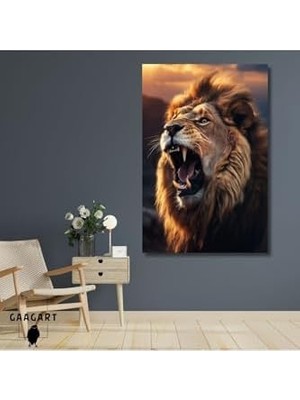 Assess Store Tekli Dikey Kanvas Duvar Tablosu Yan Açı Kükreyen Aslan, 40 x 60