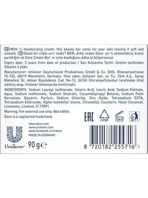 Assess Store Dove Beauty Cream Bar Katı Güzellik Sabunu Original Nemledirici Etkili, 90 G (4 Paketi)