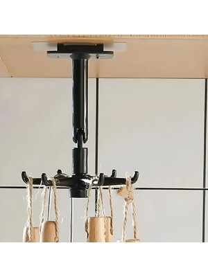 Assess Store 1 Adet 6 Kancalı 360° Döner Yapıştırmalı Askılık - Mutfak ve Banyo Organizeri, Kepçe, Havlu, Lif Askısı
