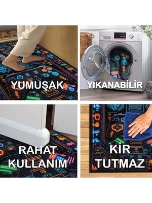 Assess Store Dizayn Nerf Gamer Halısı Şönil Pamuk Tabanlı Kaymaz Yıkanabilir Gaming Oyuncu Odası Halısı 140X200