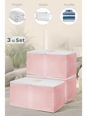 Assess Store 3 Adet - Büyük Boy Pembe Çizgili Hurç - 74 x 46 x 46 cm