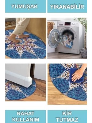 Assess Store Naybe Desenli Şönil Pamuk Tabanlı Yıkanabilir Kaymaz Antibakteriyel Yuvarlak Salon Halısı 160X160