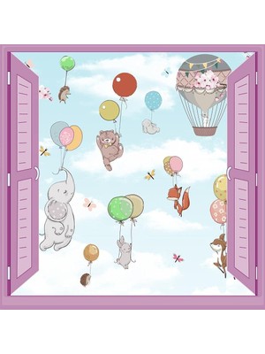 Assess Store Çocuk Odası Bebek Odası Pencere Poster Duvar Kağıdı Balonlar