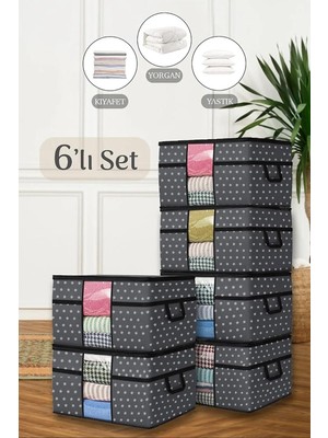 Assess Store 6'lı Boy Yorgan Hurcu - Pencereli Yastık Yorgan Saklama Hurcu 75 x 40 x 40 cm Yıldızlı